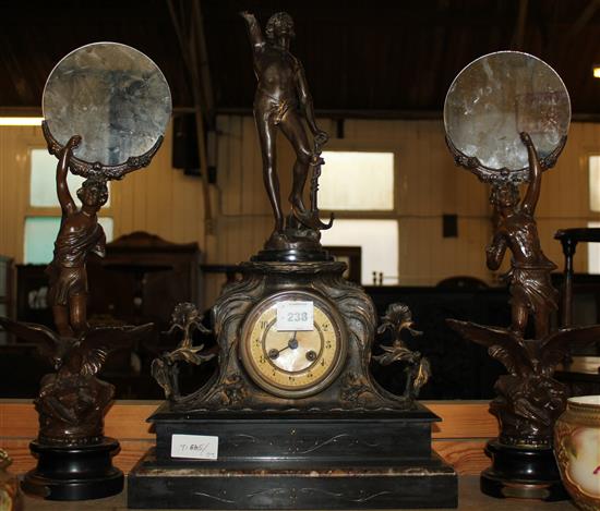 Spelter clock garniture